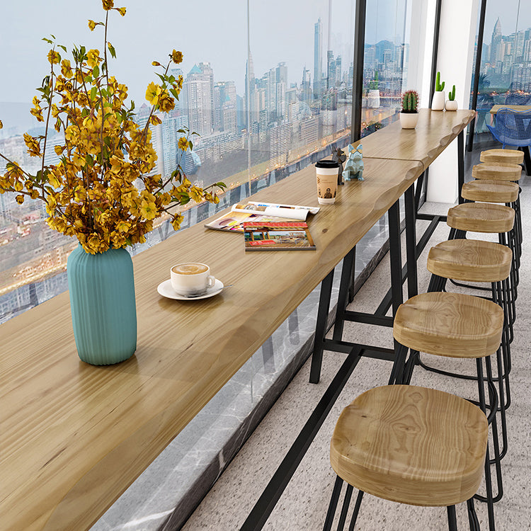 Natural and Black Modern Counter Table Trestle Footrest Bistro Bar Table Clearhalo 'Bar Furniture' 'Bar Tables' 'bar_tables' 'furn' 'furn_bar_tables' 'Furniture' 'furniture_bar_tables' 'Kitchen & Dining Furniture' 4344996