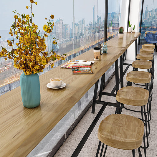 Natural and Black Modern Counter Table Trestle Footrest Bistro Bar Table Clearhalo 'Bar Furniture' 'Bar Tables' 'bar_tables' 'furn' 'furn_bar_tables' 'Furniture' 'furniture_bar_tables' 'Kitchen & Dining Furniture' 4344996