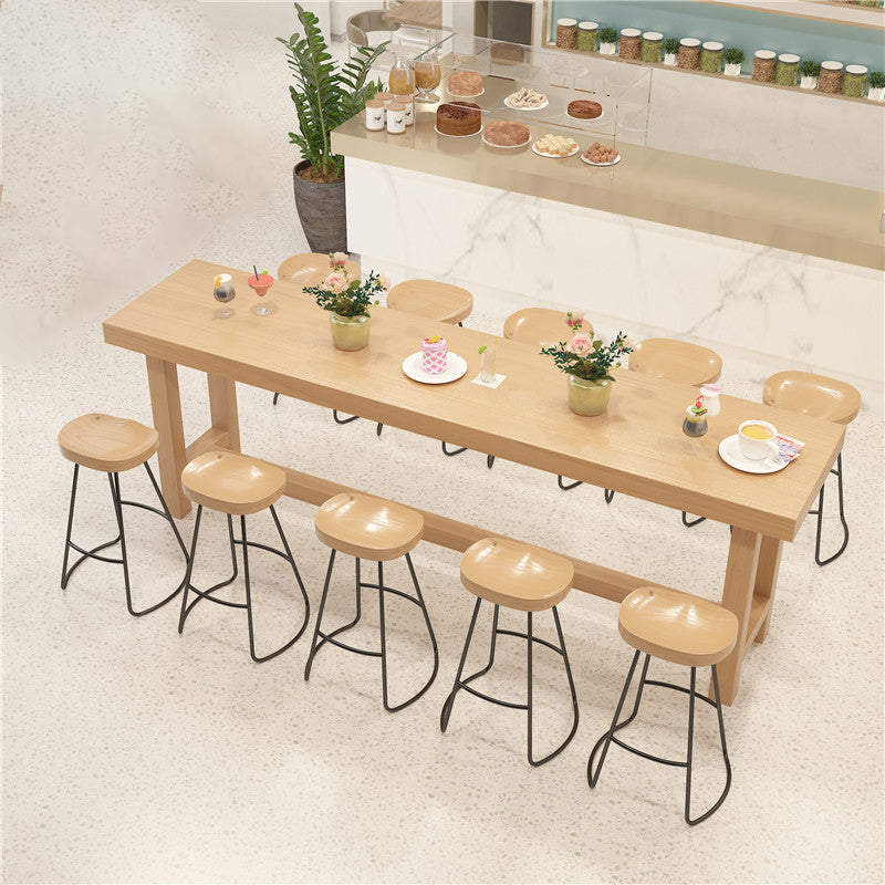 Natural Solid Wood Pub/Bar Table Modern Rectangle Footrest Counter-height Pub Table 118.1"L x 17.7"W x 41.3"H Without Chairs Clearhalo 'Bar Furniture' 'Bar Tables' 'bar_tables' 'furn' 'furn_bar_tables' 'Furniture' 'furniture_bar_tables' 'Kitchen & Dining Furniture' 'kitchen&dining_furn' 'kitchen' 4345027