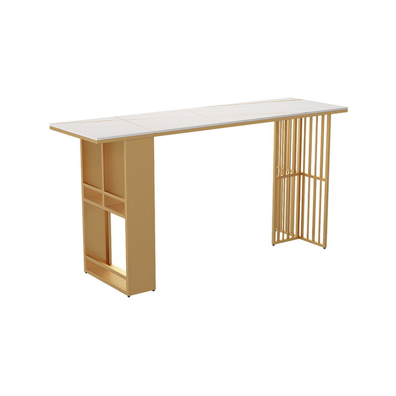 Modern Marble Storage Counter Height Table Modern Rectangle Bar Height Pub Table White-Gold Without Chairs Clearhalo 'Bar Furniture' 'Bar Tables' 'bar_tables' 'furn' 'furn_bar_tables' 'Furniture' 'furniture_bar_tables' 'Kitchen & Dining Furniture' 'kitchen&dining_furn' 'kitchen' 4345069