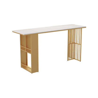 Modern Marble Storage Counter Height Table Modern Rectangle Bar Height Pub Table White-Gold Without Chairs Clearhalo 'Bar Furniture' 'Bar Tables' 'bar_tables' 'furn' 'furn_bar_tables' 'Furniture' 'furniture_bar_tables' 'Kitchen & Dining Furniture' 'kitchen&dining_furn' 'kitchen' 4345069