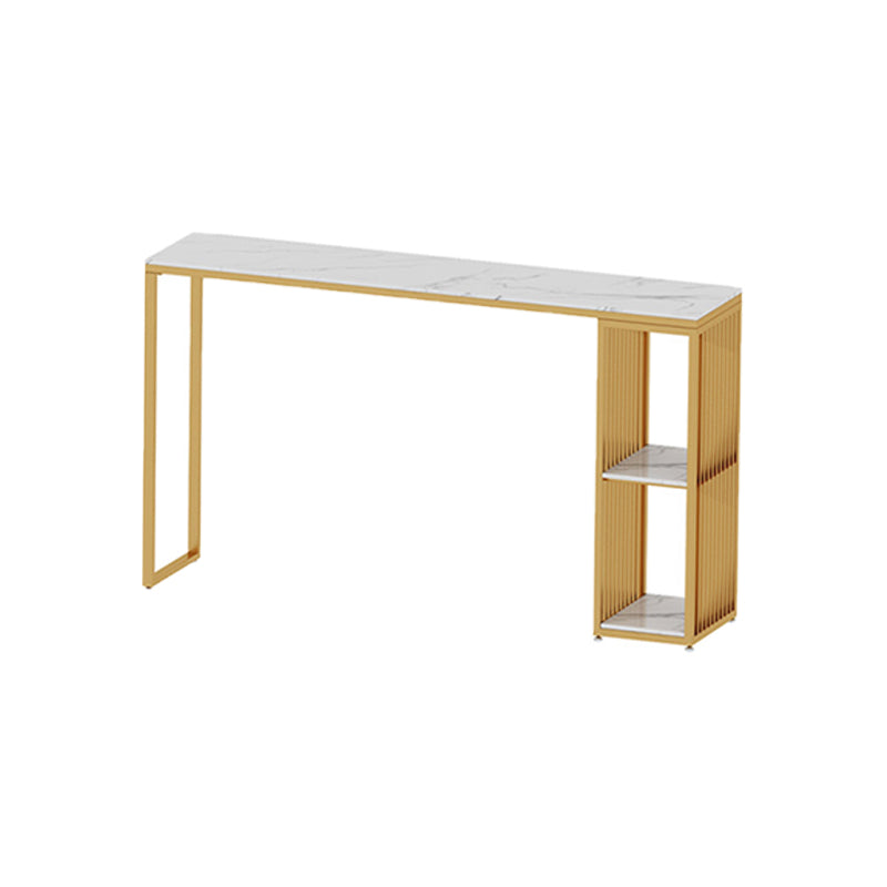 Modern Marble Bistro Bar Table Storage Rectangle Pub Height Dining Table 47.2"L x 15.7"W x 41.3"H Gold Without Chairs Clearhalo 'Bar Furniture' 'Bar Tables' 'bar_tables' 'furn' 'furn_bar_tables' 'Furniture' 'furniture_bar_tables' 'Kitchen & Dining Furniture' 'kitchen&dining_furn' 'kitchen' 4345103