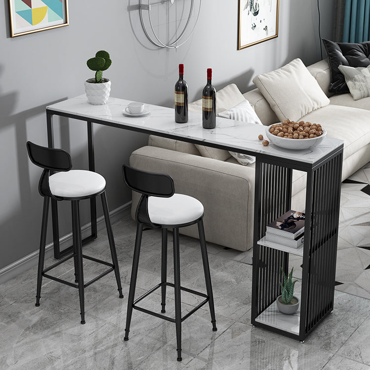 Modern Marble Bistro Bar Table Storage Rectangle Pub Height Dining Table 70.9"L x 15.7"W x 41.3"H Black Without Chairs Clearhalo 'Bar Furniture' 'Bar Tables' 'bar_tables' 'furn' 'furn_bar_tables' 'Furniture' 'furniture_bar_tables' 'Kitchen & Dining Furniture' 'kitchen&dining_furn' 'kitchen' 4345104