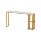 Modern Marble Bistro Bar Table Storage Rectangle Pub Height Dining Table 55.1"L x 15.7"W x 41.3"H Gold Without Chairs Clearhalo 'Bar Furniture' 'Bar Tables' 'bar_tables' 'furn' 'furn_bar_tables' 'Furniture' 'furniture_bar_tables' 'Kitchen & Dining Furniture' 'kitchen&dining_furn' 'kitchen' 4345105