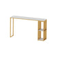 Modern Marble Bistro Bar Table Storage Rectangle Pub Height Dining Table 39.4"L x 15.7"W x 41.3"H Gold Without Chairs Clearhalo 'Bar Furniture' 'Bar Tables' 'bar_tables' 'furn' 'furn_bar_tables' 'Furniture' 'furniture_bar_tables' 'Kitchen & Dining Furniture' 'kitchen&dining_furn' 'kitchen' 4345109
