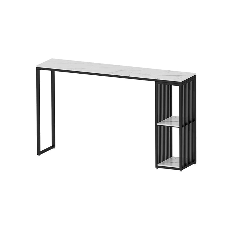 Modern Marble Bistro Bar Table Storage Rectangle Pub Height Dining Table 47.2"L x 15.7"W x 41.3"H Black Without Chairs Clearhalo 'Bar Furniture' 'Bar Tables' 'bar_tables' 'furn' 'furn_bar_tables' 'Furniture' 'furniture_bar_tables' 'Kitchen & Dining Furniture' 'kitchen&dining_furn' 'kitchen' 4345110