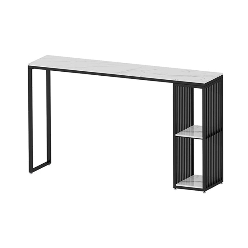 Modern Marble Bistro Bar Table Storage Rectangle Pub Height Dining Table 63"L x 15.7"W x 41.3"H Black Without Chairs Clearhalo 'Bar Furniture' 'Bar Tables' 'bar_tables' 'furn' 'furn_bar_tables' 'Furniture' 'furniture_bar_tables' 'Kitchen & Dining Furniture' 'kitchen&dining_furn' 'kitchen' 4345114