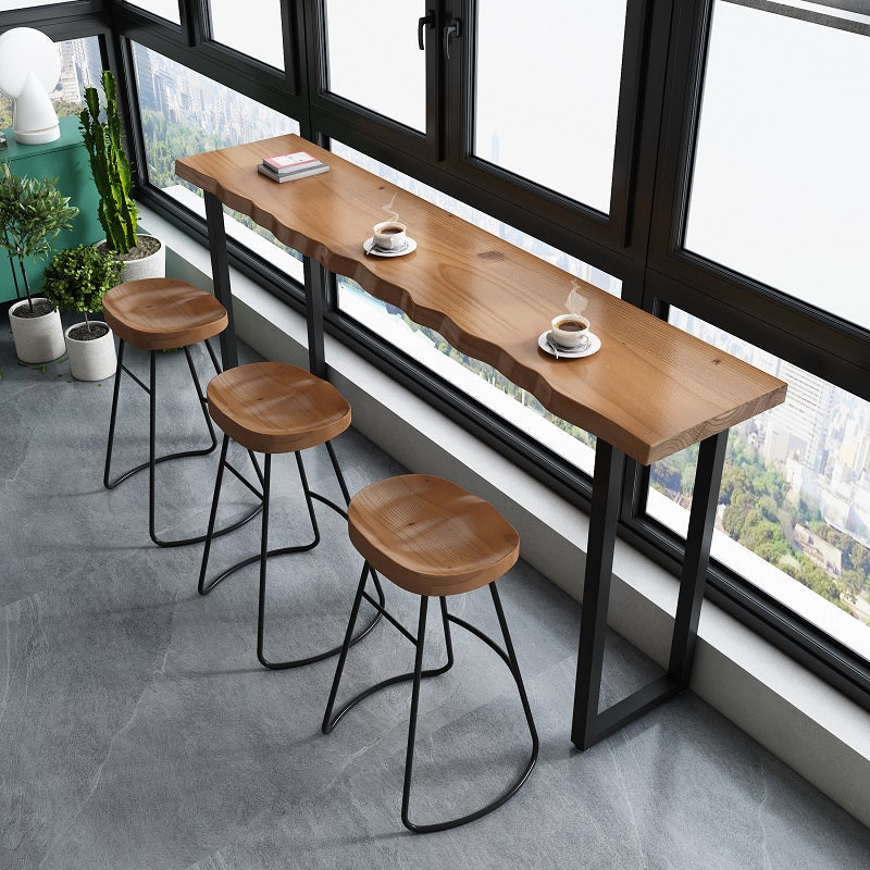 Solid Wood Brown Bar Height Pub Table Sled Modern Bar Height Cocktail Table 78.7"L x 17.7"W x 41.3"H Without Chairs Clearhalo 'Bar Furniture' 'Bar Tables' 'bar_tables' 'furn' 'furn_bar_tables' 'Furniture' 'furniture_bar_tables' 'Kitchen & Dining Furniture' 'kitchen&dining_furn' 'kitchen' 4345121