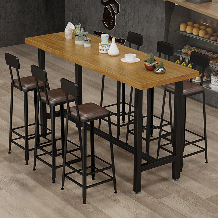 Cafe Modern Solid Wood Bistro Table Rectangle Footrest Trestle Pub Bar Table 78.7"L x 23.6"W x 41.3"H Without Chairs Clearhalo 'Bar Furniture' 'Bar Tables' 'bar_tables' 'furn' 'furn_bar_tables' 'Furniture' 'furniture_bar_tables' 'Kitchen & Dining Furniture' 'kitchen&dining_furn' 'kitchen' 4345158