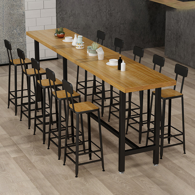 Cafe Modern Solid Wood Bistro Table Rectangle Footrest Trestle Pub Bar Table 118.1"L x 23.6"W x 41.3"H Without Chairs Clearhalo 'Bar Furniture' 'Bar Tables' 'bar_tables' 'furn' 'furn_bar_tables' 'Furniture' 'furniture_bar_tables' 'Kitchen & Dining Furniture' 'kitchen&dining_furn' 'kitchen' 4345161