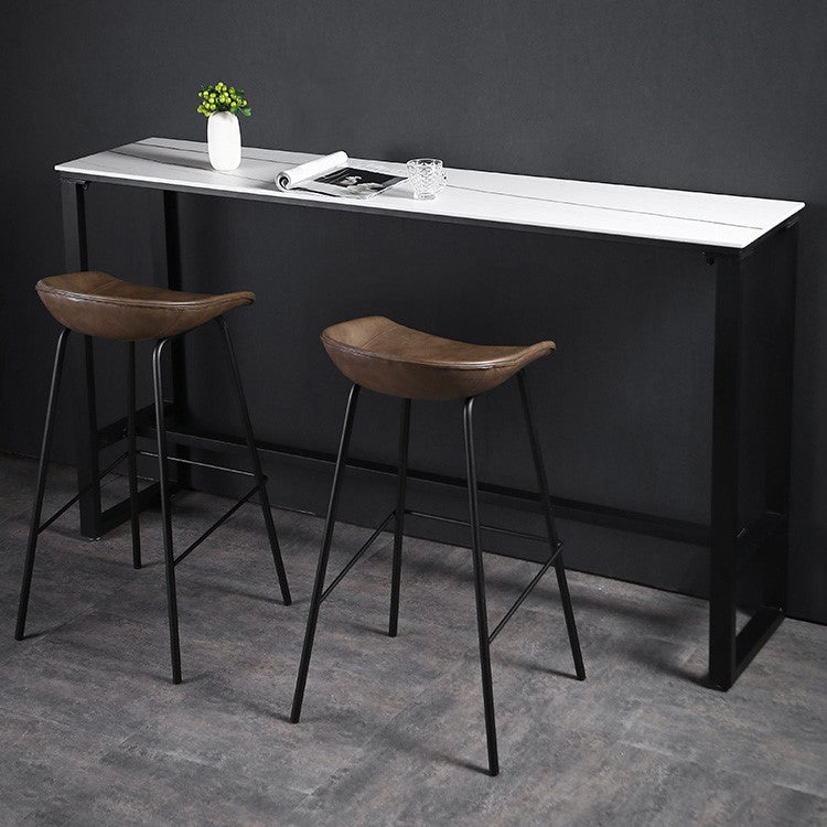 Modern Rectangle Footrest Event and Cocktail Table Black Slate Patio Bar Table 70.9"L x 15.7"W x 41.3"H White Without Chairs Clearhalo 'Bar Furniture' 'Bar Tables' 'bar_tables' 'furn' 'furn_bar_tables' 'Furniture' 'furniture_bar_tables' 'Kitchen & Dining Furniture' 'kitchen&dining_furn' 'kitchen' 4345187