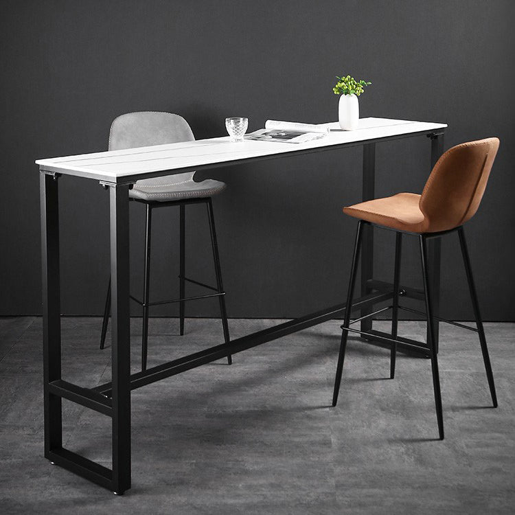 Modern Rectangle Footrest Event and Cocktail Table Black Slate Patio Bar Table 63"L x 15.7"W x 41.3"H White Without Chairs Clearhalo 'Bar Furniture' 'Bar Tables' 'bar_tables' 'furn' 'furn_bar_tables' 'Furniture' 'furniture_bar_tables' 'Kitchen & Dining Furniture' 'kitchen&dining_furn' 'kitchen' 4345188