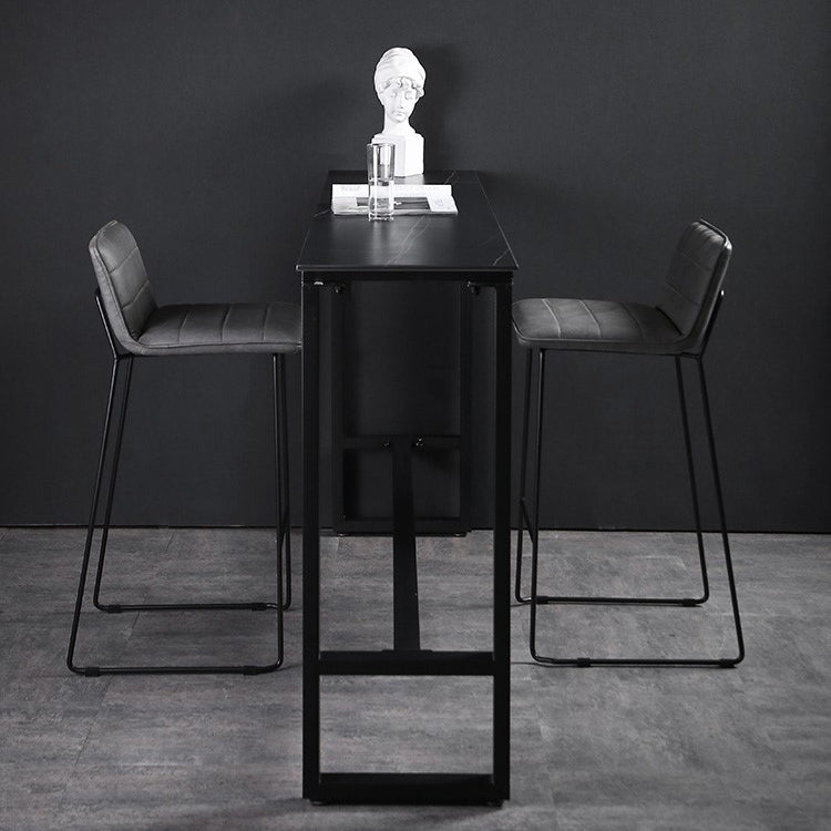 Modern Rectangle Footrest Event and Cocktail Table Black Slate Patio Bar Table Clearhalo 'Bar Furniture' 'Bar Tables' 'bar_tables' 'furn' 'furn_bar_tables' 'Furniture' 'furniture_bar_tables' 'Kitchen & Dining Furniture' 'kitchen&dining_furn' 'kitchen' 4345194