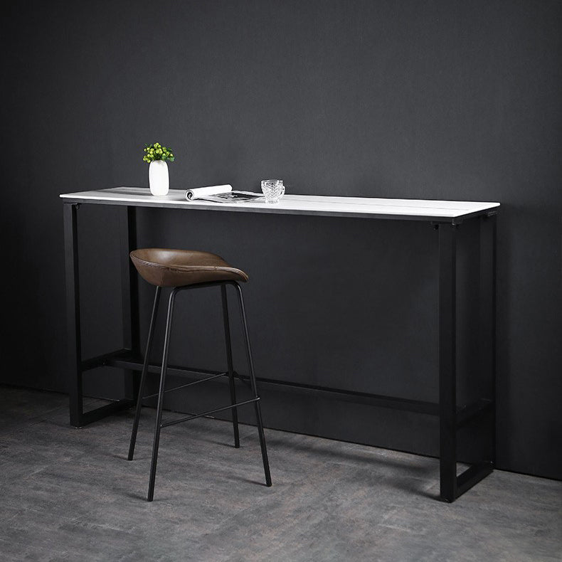 Modern Rectangle Footrest Event and Cocktail Table Black Slate Patio Bar Table Clearhalo 'Bar Furniture' 'Bar Tables' 'bar_tables' 'furn' 'furn_bar_tables' 'Furniture' 'furniture_bar_tables' 'Kitchen & Dining Furniture' 'kitchen&dining_furn' 'kitchen' 4345196