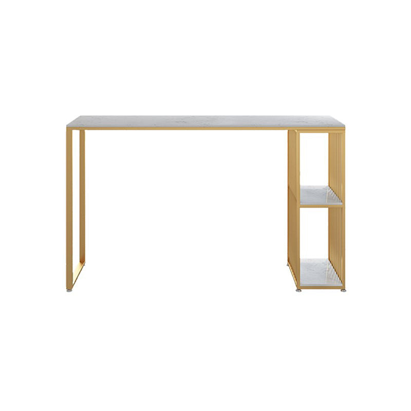 Modern Metal Rectangle Bistro Table Storage Double Pedestal Pub/Bar Table Gold Without Chairs Clearhalo 'Bar Furniture' 'Bar Tables' 'bar_tables' 'furn' 'furn_bar_tables' 'Furniture' 'furniture_bar_tables' 'Kitchen & Dining Furniture' 'kitchen&dining_furn' 'kitchen' 4345228