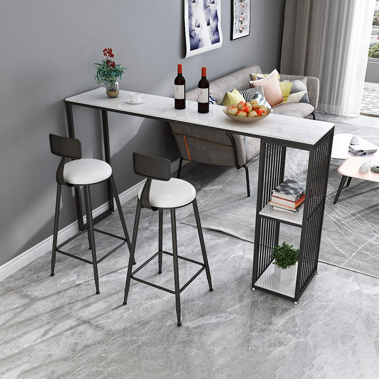 Modern Metal Rectangle Bistro Table Storage Double Pedestal Pub/Bar Table 55.1"L x 15.7"W x 41.3"H Black Without Chairs Clearhalo 'Bar Furniture' 'Bar Tables' 'bar_tables' 'furn' 'furn_bar_tables' 'Furniture' 'furniture_bar_tables' 'Kitchen & Dining Furniture' 'kitchen&dining_furn' 'kitchen' 4345231