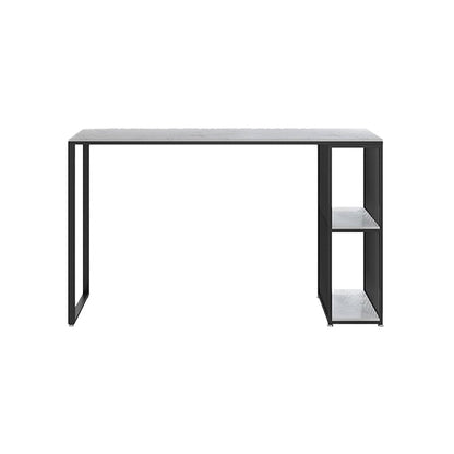 Modern Metal Rectangle Bistro Table Storage Double Pedestal Pub/Bar Table Black Without Chairs Clearhalo 'Bar Furniture' 'Bar Tables' 'bar_tables' 'furn' 'furn_bar_tables' 'Furniture' 'furniture_bar_tables' 'Kitchen & Dining Furniture' 'kitchen&dining_furn' 'kitchen' 4345232
