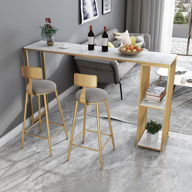 Modern Metal Rectangle Bistro Table Storage Double Pedestal Pub/Bar Table Clearhalo 'Bar Furniture' 'Bar Tables' 'bar_tables' 'furn' 'furn_bar_tables' 'Furniture' 'furniture_bar_tables' 'Kitchen & Dining Furniture' 'kitchen&dining_furn' 'kitchen' 4345235
