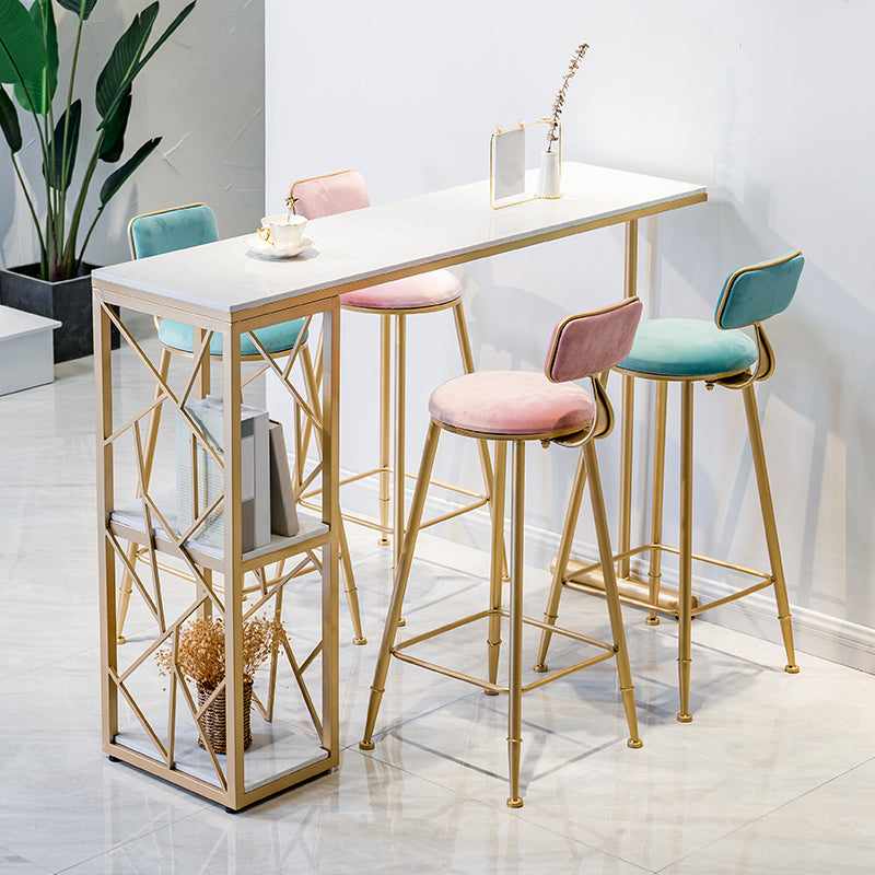 Modern Stone Double Pedestal Cocktail Bar Table Rectangle Storage Bistro Bar Desk 78.7"L x 15.7"W x 41.3"H Gold Without Chairs Clearhalo 'Bar Furniture' 'Bar Tables' 'bar_tables' 'furn' 'furn_bar_tables' 'Furniture' 'furniture_bar_tables' 'Kitchen & Dining Furniture' 'kitchen&dining_furn' 'kitchen' 4345275