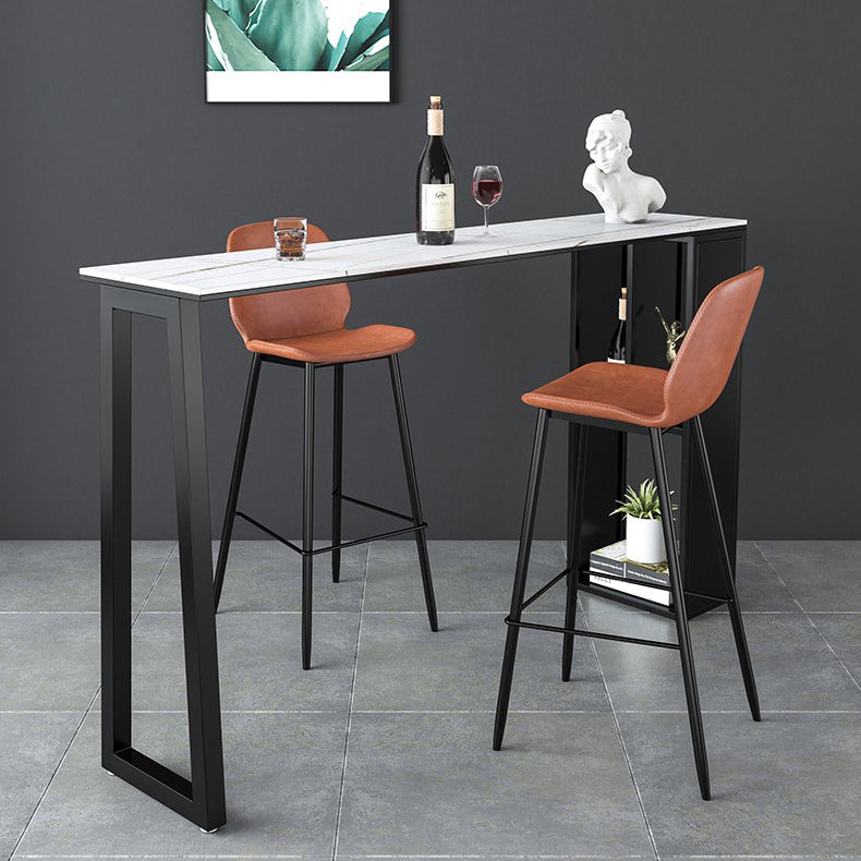 Modern Rectangle Metal Pub Table Double Pedestal Bar Height Cocktail Table 70.9"L x 15.7"W x 41.3"H White Without Chairs Clearhalo 'Bar Furniture' 'Bar Tables' 'bar_tables' 'furn' 'furn_bar_tables' 'Furniture' 'furniture_bar_tables' 'Kitchen & Dining Furniture' 'kitchen&dining_furn' 'kitchen' 4345342