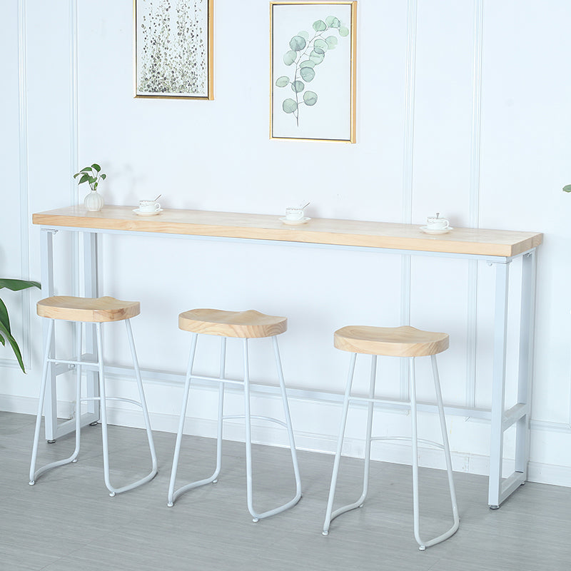 Modern Rectangle Bar Table Wood Bar Height Table with Iron Base in White, Only Table 78.7"L x 15.7"W x 41.3"H Without Chairs Clearhalo 'Bar Furniture' 'Bar Tables' 'bar_tables' 'furn' 'furn_bar_tables' 'Furniture' 'furniture_bar_tables' 'Kitchen & Dining Furniture' 'kitchen&dining_furn' 'kitchen' 4345413