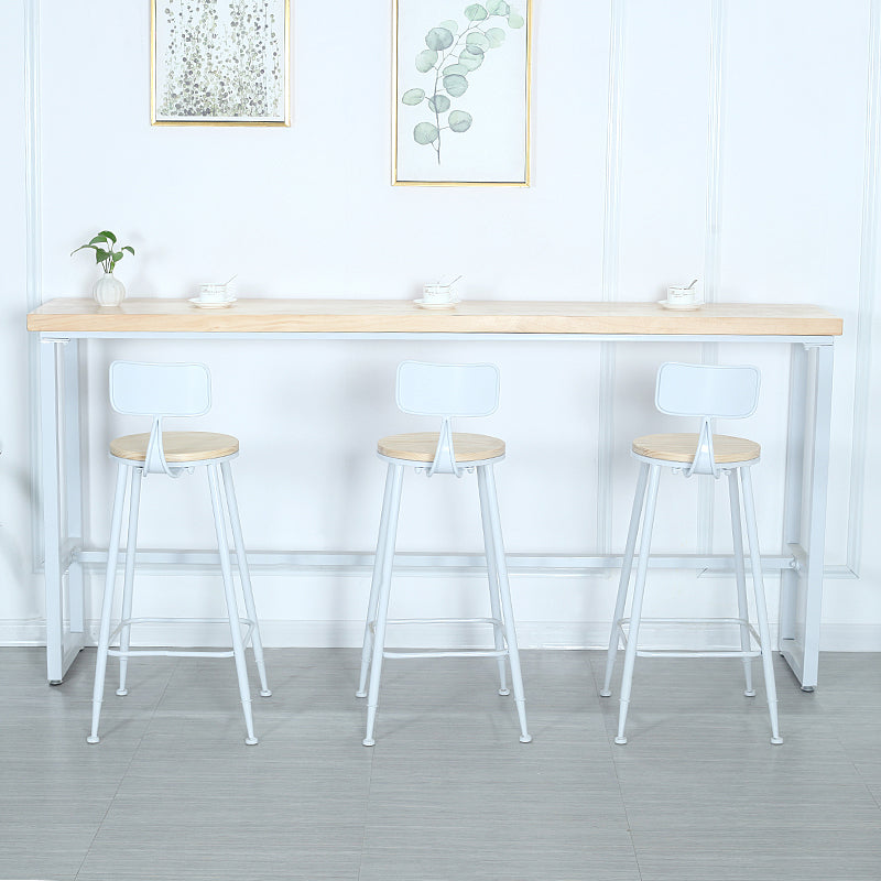Modern Rectangle Bar Table Wood Bar Height Table with Iron Base in White, Only Table 78.7"L x 19.7"W x 41.3"H Without Chairs Clearhalo 'Bar Furniture' 'Bar Tables' 'bar_tables' 'furn' 'furn_bar_tables' 'Furniture' 'furniture_bar_tables' 'Kitchen & Dining Furniture' 'kitchen&dining_furn' 'kitchen' 4345414