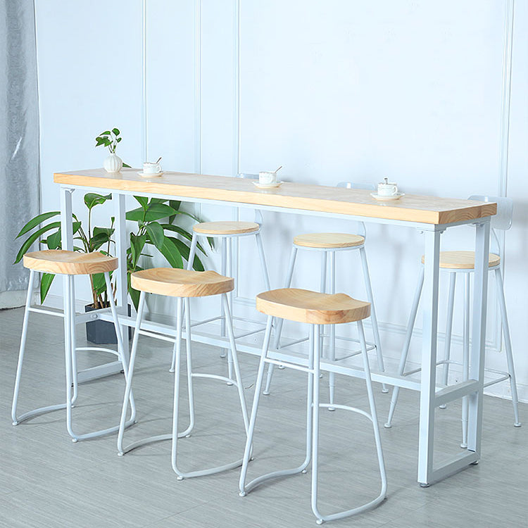 Modern Rectangle Bar Table Wood Bar Height Table with Iron Base in White, Only Table 86.6"L x 15.7"W x 41.3"H Without Chairs Clearhalo 'Bar Furniture' 'Bar Tables' 'bar_tables' 'furn' 'furn_bar_tables' 'Furniture' 'furniture_bar_tables' 'Kitchen & Dining Furniture' 'kitchen&dining_furn' 'kitchen' 4345415