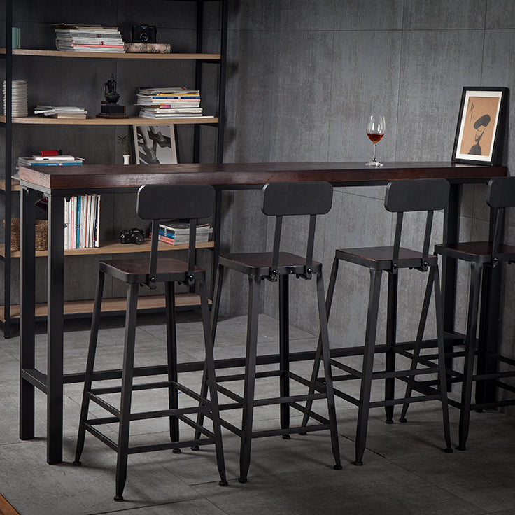 Contemporary Rectangle Bar Dining Table Wood Bar Height Table with Iron Base in Black Clearhalo 'Bar Furniture' 'Bar Tables' 'bar_tables' 'furn' 'furn_bar_tables' 'Furniture' 'furniture_bar_tables' 'Kitchen & Dining Furniture' 'kitchen&dining_furn' 'kitchen' 4345443
