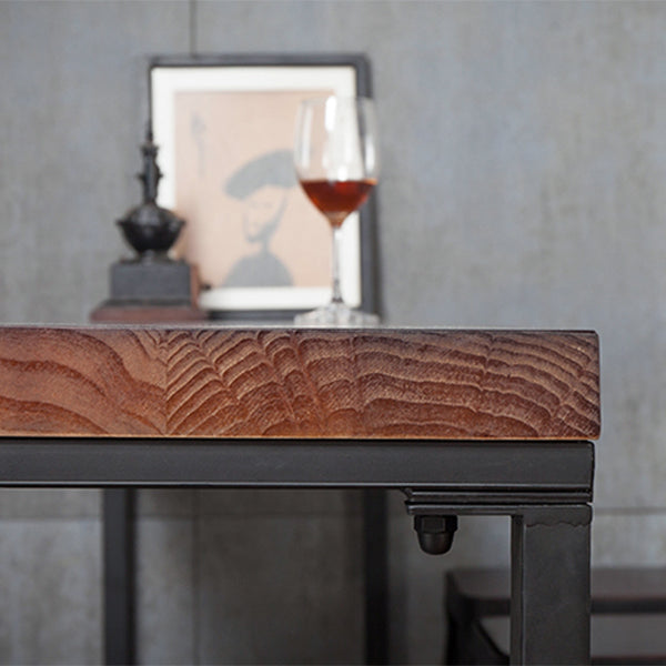 Contemporary Rectangle Bar Dining Table Wood Bar Height Table with Iron Base in Black Clearhalo 'Bar Furniture' 'Bar Tables' 'bar_tables' 'furn' 'furn_bar_tables' 'Furniture' 'furniture_bar_tables' 'Kitchen & Dining Furniture' 'kitchen&dining_furn' 'kitchen' 4345449