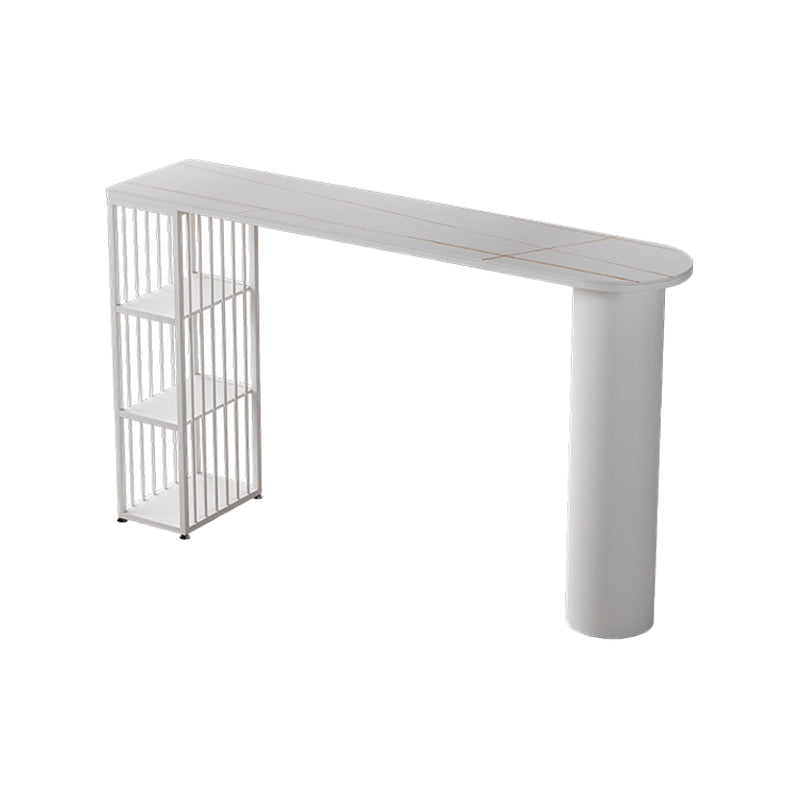 Contemporary Bar Dining Table with Shelves Indoor Bar Height Table Iron Base White Without Chairs Clearhalo 'Bar Furniture' 'Bar Tables' 'bar_tables' 'furn' 'furn_bar_tables' 'Furniture' 'furniture_bar_tables' 'Kitchen & Dining Furniture' 'kitchen&dining_furn' 'kitchen' 4345462