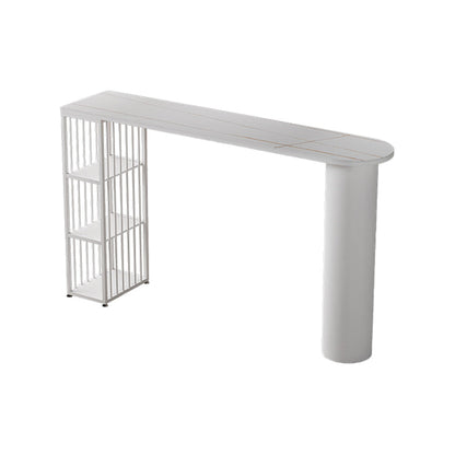 Contemporary Bar Dining Table with Shelves Indoor Bar Height Table Iron Base White Without Chairs Clearhalo 'Bar Furniture' 'Bar Tables' 'bar_tables' 'furn' 'furn_bar_tables' 'Furniture' 'furniture_bar_tables' 'Kitchen & Dining Furniture' 'kitchen&dining_furn' 'kitchen' 4345462