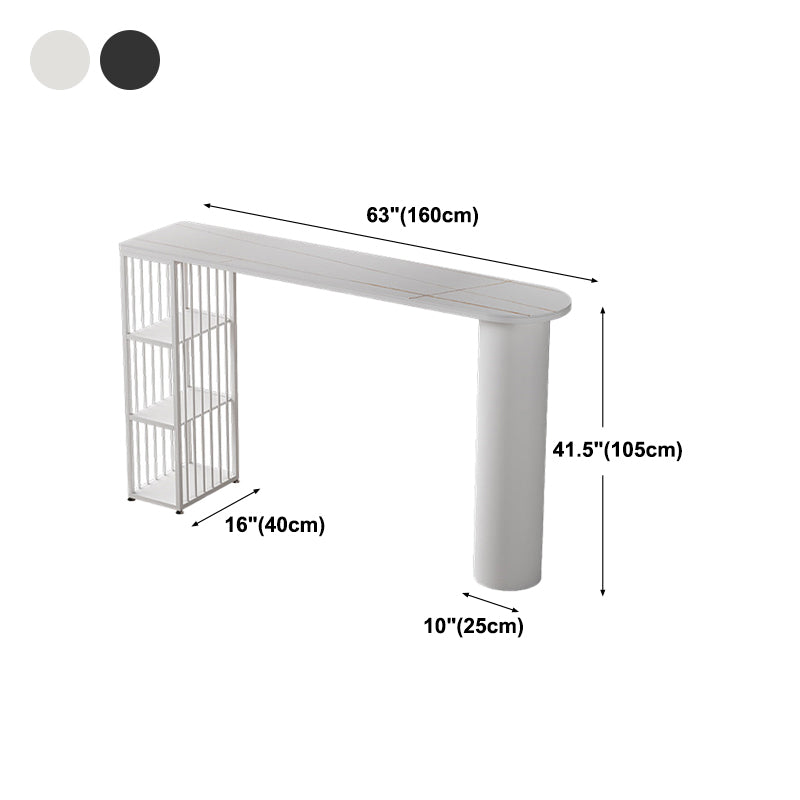 Contemporary Bar Dining Table with Shelves Indoor Bar Height Table Iron Base Clearhalo 'Bar Furniture' 'Bar Tables' 'bar_tables' 'furn' 'furn_bar_tables' 'Furniture' 'furniture_bar_tables' 'Kitchen & Dining Furniture' 'kitchen&dining_furn' 'kitchen' 4345468