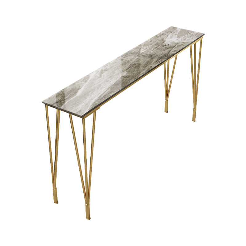 Contemporary Rectangle Bar Dining Table Indoor Bar Height Pub Table with Iron Base Gold Without Chairs Clearhalo 'Bar Furniture' 'Bar Tables' 'bar_tables' 'furn' 'furn_bar_tables' 'Furniture' 'furniture_bar_tables' 'Kitchen & Dining Furniture' 'kitchen&dining_furn' 'kitchen' 4345472
