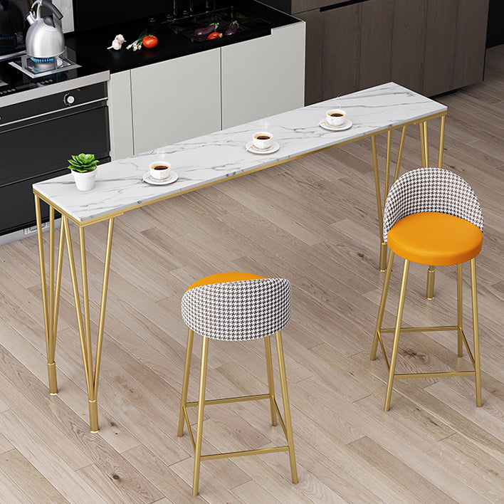 Contemporary Rectangle Bar Dining Table Indoor Bar Height Pub Table with Iron Base 70.9"L x 15.7"W x 41.3"H Gold Without Chairs Clearhalo 'Bar Furniture' 'Bar Tables' 'bar_tables' 'furn' 'furn_bar_tables' 'Furniture' 'furniture_bar_tables' 'Kitchen & Dining Furniture' 'kitchen&dining_furn' 'kitchen' 4345474
