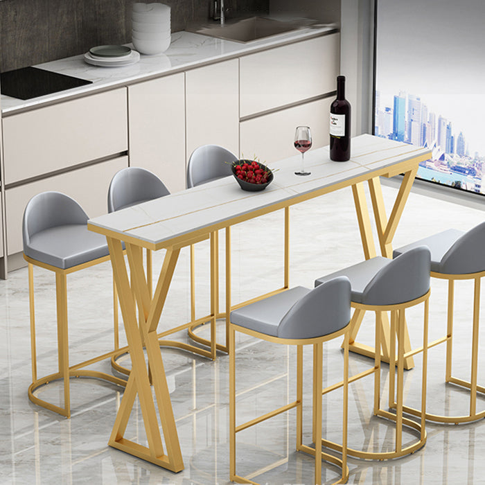 Contemporary Rectangle Bar Dining Table Indoor Bar Height Cocktail Table 42-Inch Top 78.7"L x 15.7"W x 41.3"H Gold Without Chairs Clearhalo 'Bar Furniture' 'Bar Tables' 'bar_tables' 'furn' 'furn_bar_tables' 'Furniture' 'furniture_bar_tables' 'Kitchen & Dining Furniture' 'kitchen&dining_furn' 'kitchen' 4345486