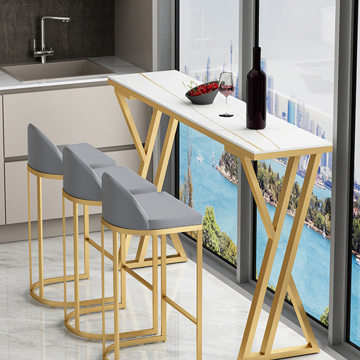 Contemporary Rectangle Bar Dining Table Indoor Bar Height Cocktail Table 42-Inch Top 70.9"L x 15.7"W x 41.3"H Gold Without Chairs Clearhalo 'Bar Furniture' 'Bar Tables' 'bar_tables' 'furn' 'furn_bar_tables' 'Furniture' 'furniture_bar_tables' 'Kitchen & Dining Furniture' 'kitchen&dining_furn' 'kitchen' 4345490