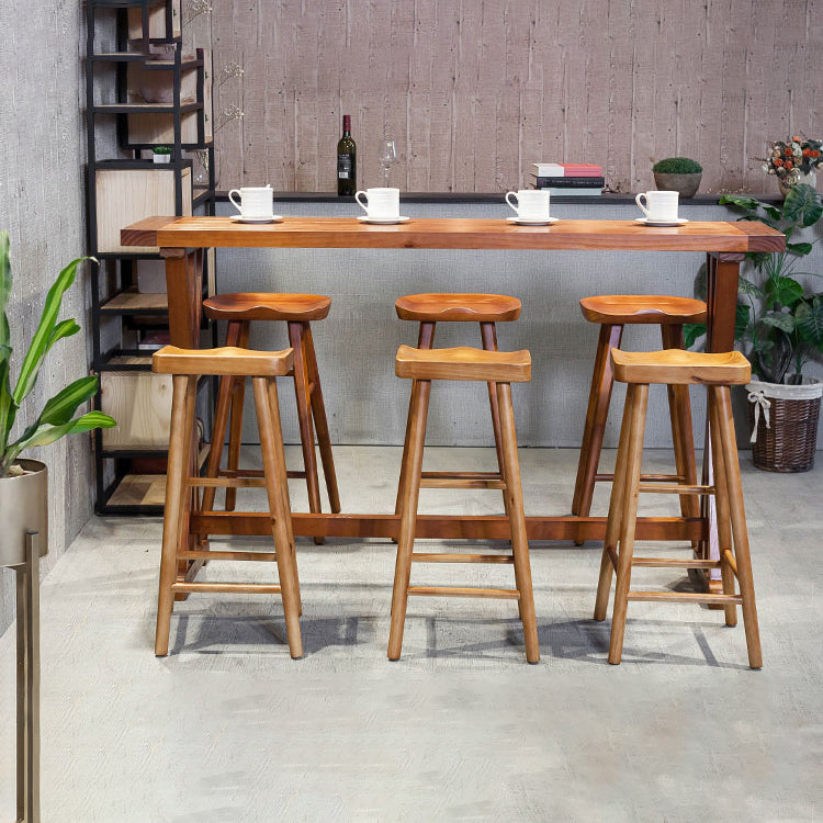 Modern Rectangle Bar Dining Table Wood Trestle Bar Height Cocktail Table 42-Inch Top 70.9"L x 17.7"W x 41.3"H Without Chairs Clearhalo 'Bar Furniture' 'Bar Tables' 'bar_tables' 'furn' 'furn_bar_tables' 'Furniture' 'furniture_bar_tables' 'Kitchen & Dining Furniture' 4345523
