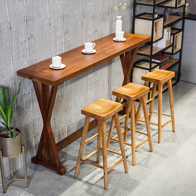 Modern Rectangle Bar Dining Table Wood Trestle Bar Height Cocktail Table 42-Inch Top Clearhalo 'Bar Furniture' 'Bar Tables' 'bar_tables' 'furn' 'furn_bar_tables' 'Furniture' 'furniture_bar_tables' 'Kitchen & Dining Furniture' 4345529