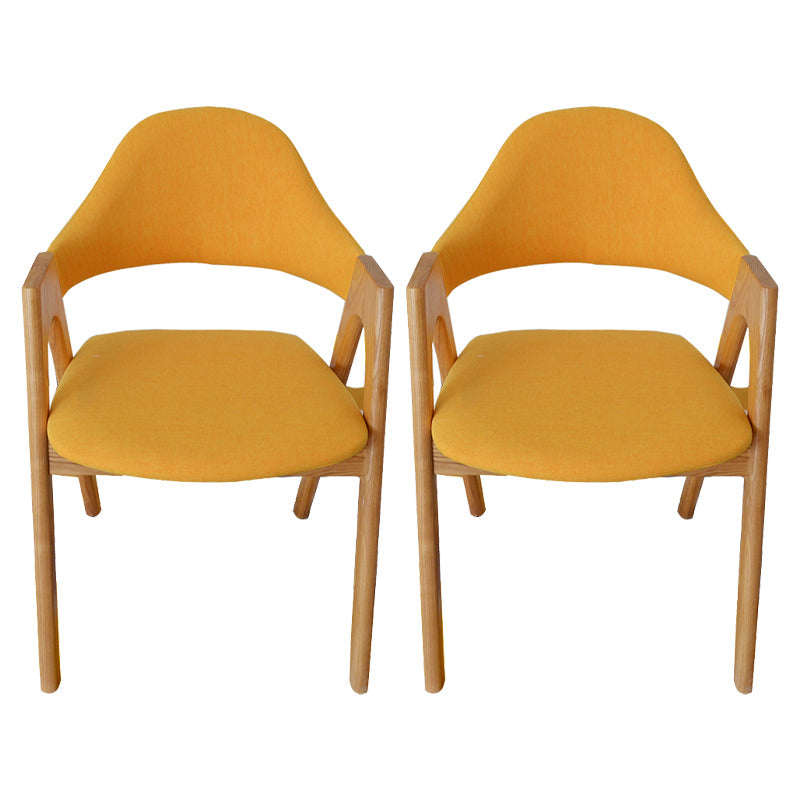 Modern Dining Arm Chairs Upholstered Armchair with Wood Legs (Set of 2) Yellow Clearhalo ' kitchen&dining_furn' 'Dining Chairs' 'Dining Tables & Seating' 'dining_chair' 'furn' 'furn_dining_chair' 'Furniture' 'furniture_dining_chair' 'Kitchen & Dining Furniture' 'kitchen' 4345539