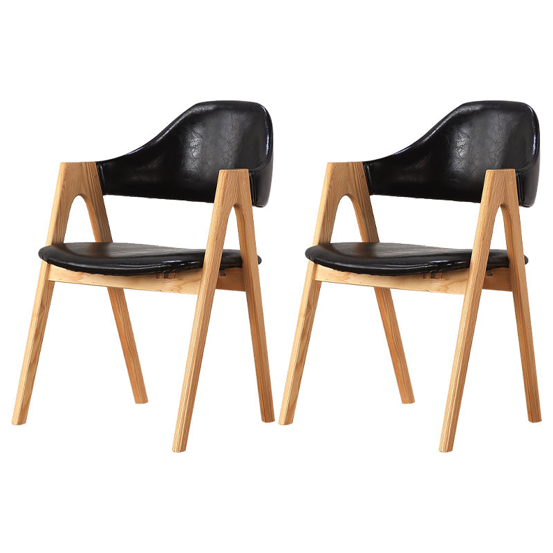 Modern Dining Arm Chairs Upholstered Armchair with Wood Legs (Set of 2) Gloss Black Clearhalo ' kitchen&dining_furn' 'Dining Chairs' 'Dining Tables & Seating' 'dining_chair' 'furn' 'furn_dining_chair' 'Furniture' 'furniture_dining_chair' 'Kitchen & Dining Furniture' 'kitchen' 4345545