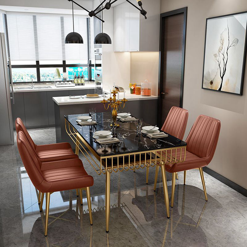 Modern 1/2/5/7 Pieces Dining Set Marble Dining Furniture Set /Separate Items 5 Pieces: Black Table, 4 Red Chairs Clearhalo 'Dining Room Sets' 'Dining Tables & Seating' 'dining_room_set' 'furn' 'furn_dining_room_set' 'Furniture' 'furniture_dining_room_set' 'Kitchen & Dining Furniture' 'kitchen&dining_furn' 'kitchen' 4346244