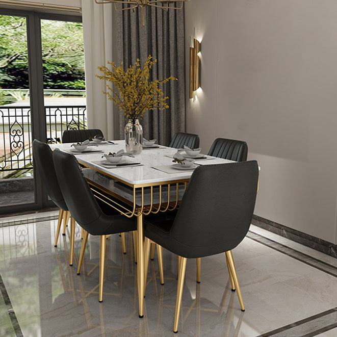 Modern 1/2/5/7 Pieces Dining Set Marble Dining Furniture Set /Separate Items 7 Pieces: White Table, 6 Black Chairs Clearhalo 'Dining Room Sets' 'Dining Tables & Seating' 'dining_room_set' 'furn' 'furn_dining_room_set' 'Furniture' 'furniture_dining_room_set' 'Kitchen & Dining Furniture' 'kitchen&dining_furn' 'kitchen' 4346260