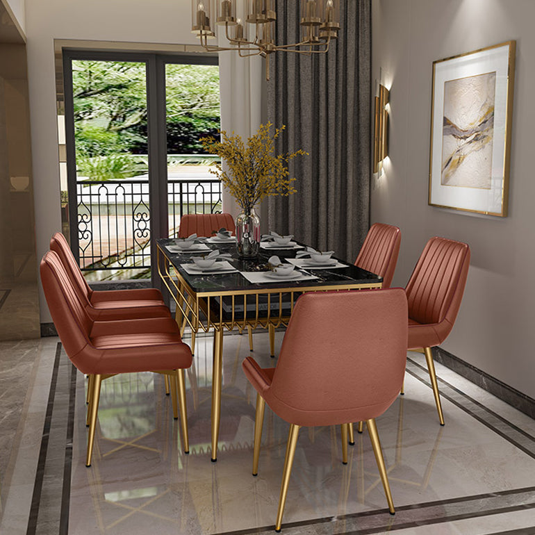 Modern 1/2/5/7 Pieces Dining Set Marble Dining Furniture Set /Separate Items 7 Pieces: Black Table, 6 Red Chairs Clearhalo 'Dining Room Sets' 'Dining Tables & Seating' 'dining_room_set' 'furn' 'furn_dining_room_set' 'Furniture' 'furniture_dining_room_set' 'Kitchen & Dining Furniture' 'kitchen&dining_furn' 'kitchen' 4346262