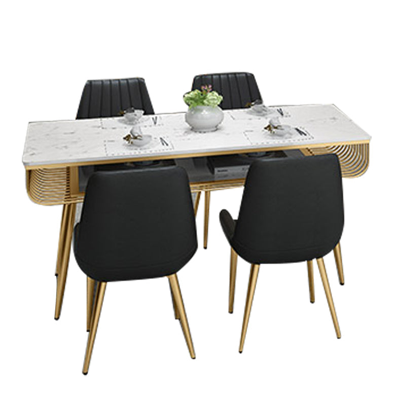 Modern 1/2/5/7 Pieces Dining Set Marble Dining Furniture Set /Separate Items 5 Pieces: White Table, 4 Black Chairs Clearhalo 'Dining Room Sets' 'Dining Tables & Seating' 'dining_room_set' 'furn' 'furn_dining_room_set' 'Furniture' 'furniture_dining_room_set' 'Kitchen & Dining Furniture' 'kitchen&dining_furn' 'kitchen' 4346264