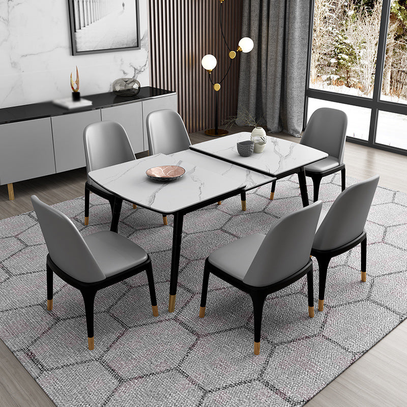 Glam 1/4/5/7 Pieces Sintered Stone Dining Set Dining Furniture Set /Separate Items 7 Pieces: Table, 6 Chairs Clearhalo 'Dining Room Sets' 'Dining Tables & Seating' 'dining_room_set' 'furn' 'furn_dining_room_set' 'Furniture' 'furniture_dining_room_set' 'Kitchen & Dining Furniture' 'kitchen&dining_furn' 'kitchen' 4346383