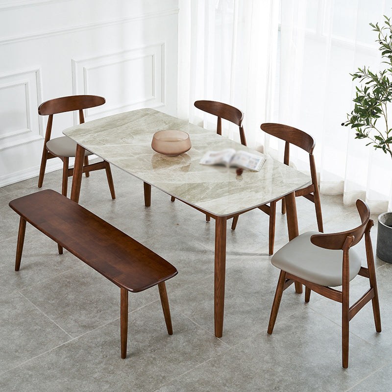 Modern Stone Dining Room Set 1/2/5/6 Pieces Dining Furniture Set /Separate Items 6 Pieces: Table, 4 Chairs, 1 Bench Clearhalo 'Dining Room Sets' 'Dining Tables & Seating' 'dining_room_set' 'furn' 'furn_dining_room_set' 'Furniture' 'furniture_dining_room_set' 'Kitchen & Dining Furniture' 'kitchen&dining_furn' 'kitchen' 4346529