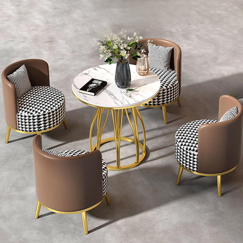 Glam 1/2/5 Pieces Metal Dining Set Dining Furniture Set /Separate Items 5 Pieces: Table, 4 Brown Chairs Clearhalo 'Dining Room Sets' 'Dining Tables & Seating' 'dining_room_set' 'furn' 'furn_dining_room_set' 'Furniture' 'furniture_dining_room_set' 'Kitchen & Dining Furniture' 'kitchen&dining_furn' 'kitchen' 4346568