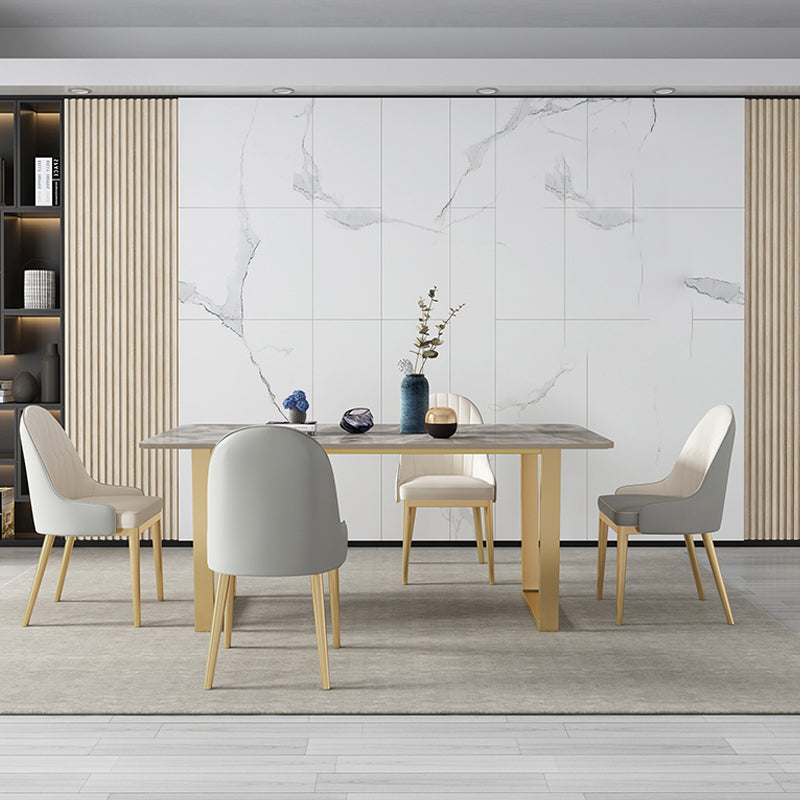 Luxury 1/2/5/7 Pieces Dining Set Sintered Stone Dining Furniture Set /Separate Items 5 Pieces: Table, 4 Beige Chairs Clearhalo 'Dining Room Sets' 'Dining Tables & Seating' 'dining_room_set' 'furn' 'furn_dining_room_set' 'Furniture' 'furniture_dining_room_set' 'Kitchen & Dining Furniture' 'kitchen&dining_furn' 'kitchen' 4346597