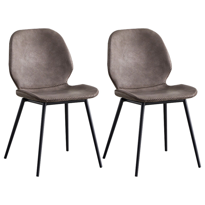 Industrial Design Armless Solid Back Chairs Leather Dining Chairs for Kitchen Grey 2 Piece Set Clearhalo ' kitchen&dining_furn' 'Dining Chairs' 'Dining Tables & Seating' 'dining_chair' 'furn' 'furn_dining_chair' 'Furniture' 'furniture_dining_chair' 'Kitchen & Dining Furniture' 'kitchen' 4347059