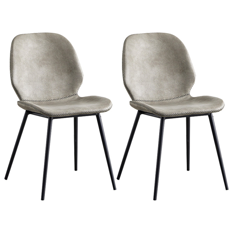 Industrial Design Armless Solid Back Chairs Leather Dining Chairs for Kitchen Light Gray 2 Piece Set Clearhalo ' kitchen&dining_furn' 'Dining Chairs' 'Dining Tables & Seating' 'dining_chair' 'furn' 'furn_dining_chair' 'Furniture' 'furniture_dining_chair' 'Kitchen & Dining Furniture' 'kitchen' 4347065